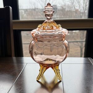 Hand Blown Pink and Gold Glass Candy Jar with Octopus lid